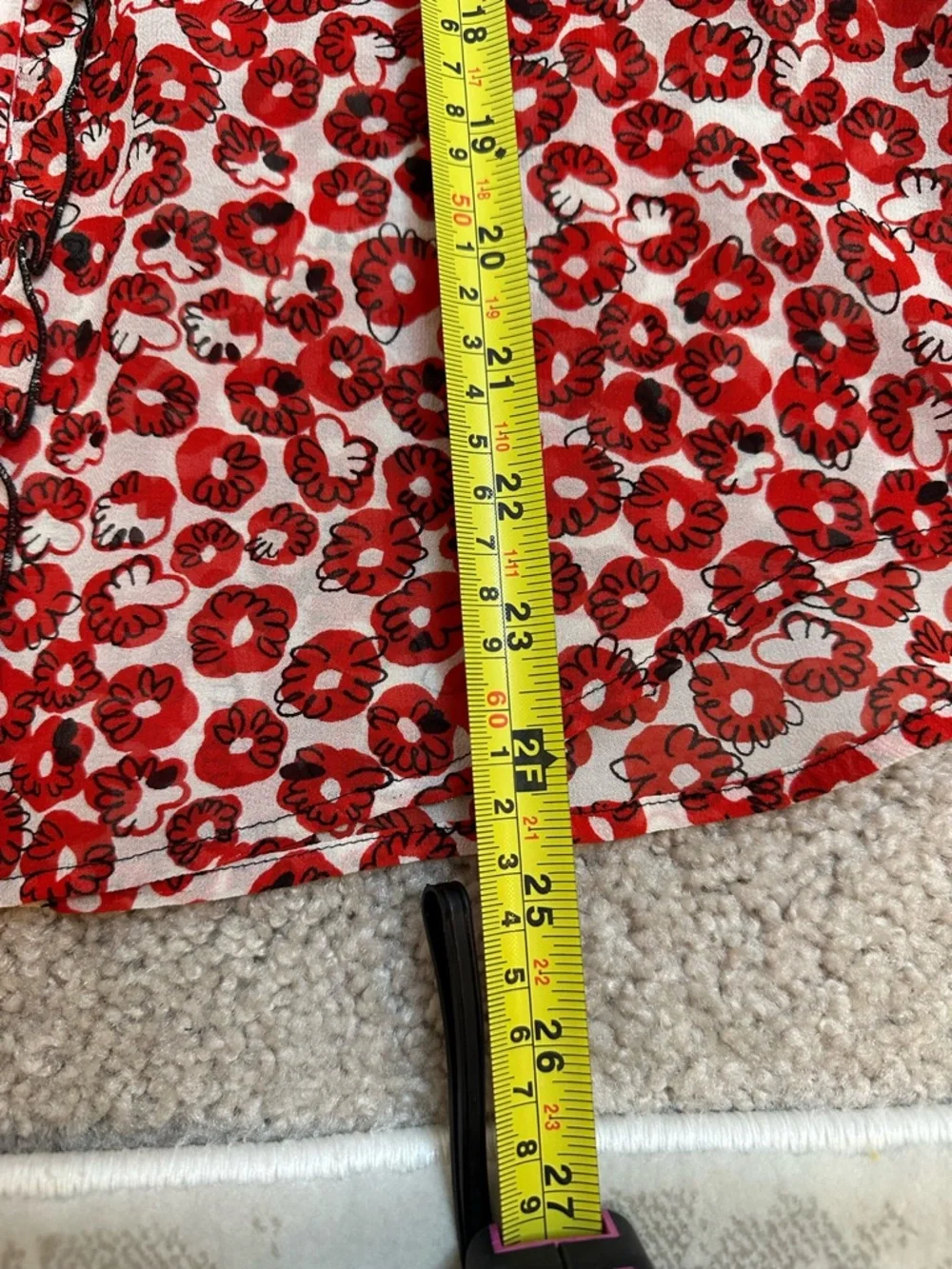 Odille Red Floral Cap Sleeve Blouse with Black Trim, size 4, 100% Silk pre loved - Picture 8 of 10